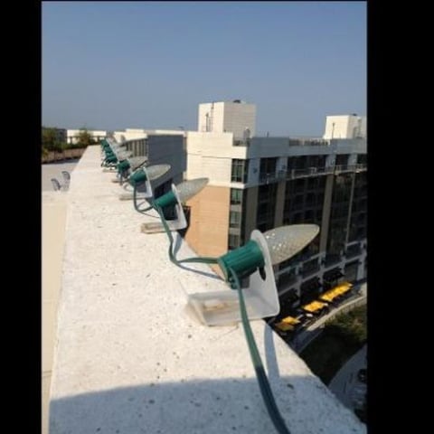 Specialty clips installed on a roof on a building in omaha holding Christmas lights.