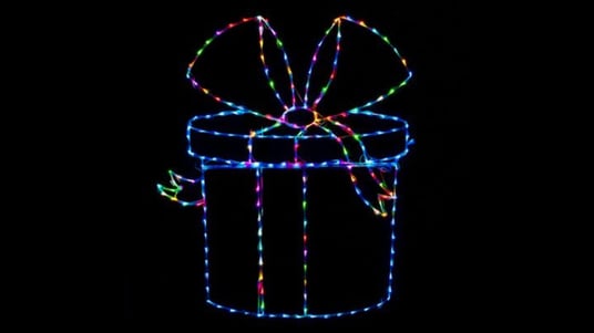 Present light up display for outdoor christmas decorating.