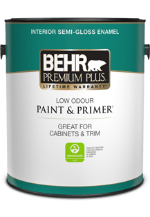 Premium Plus by Behr Paints paint gallon.