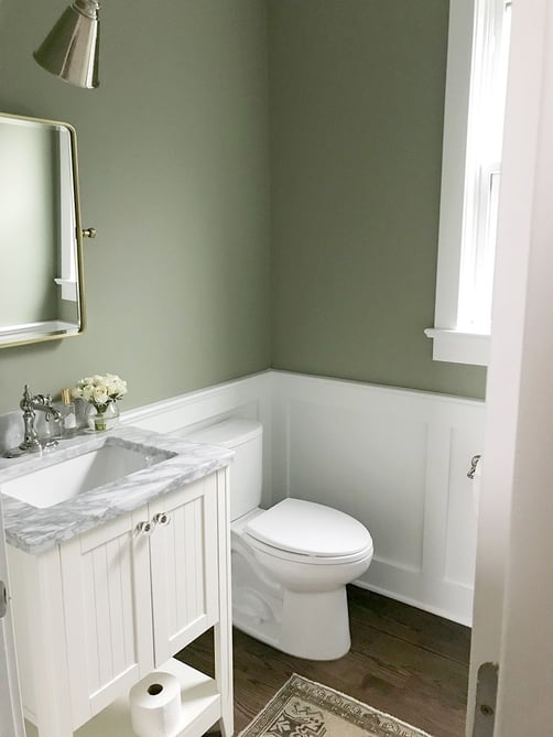 Sage and white bathroom