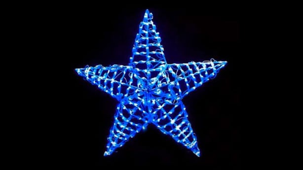 Blue lit up star to go on the outside of a house installed by a professional for christmas light.