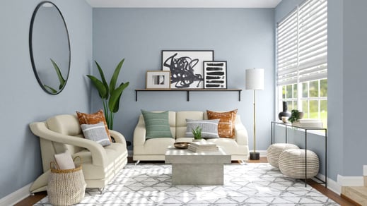 Small living room with light blue walls