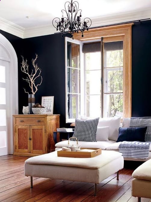 Black painted walls with oak trim