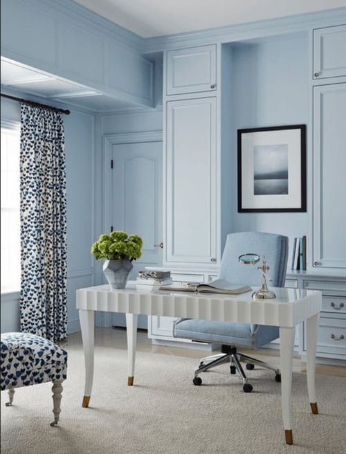 Home office painted light blue