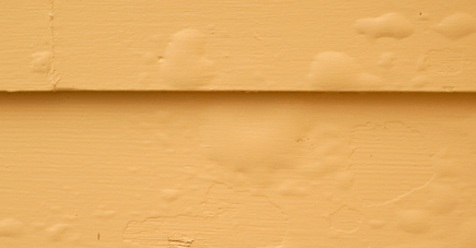 Paint bubbling on yellow colored exterior siding of home.