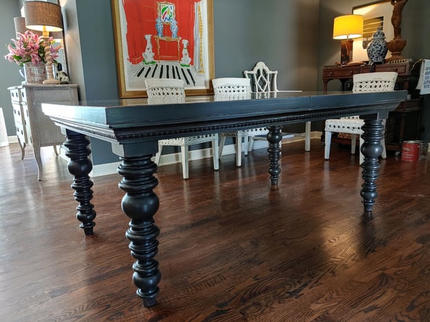 Black painted dining table.