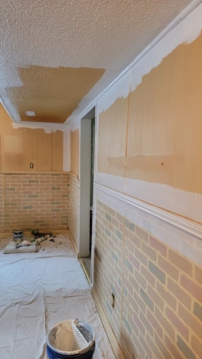 Primer being applied inside a room on walls.