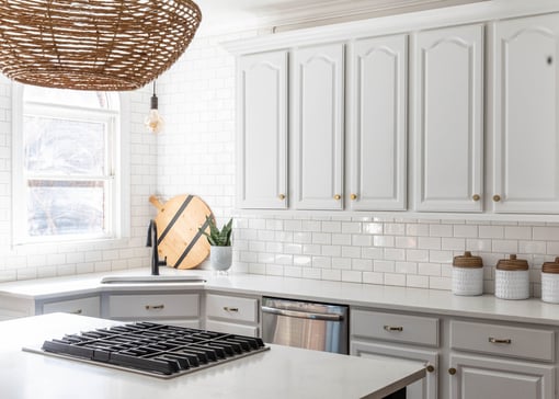 Two-tone white and gray cabinets
