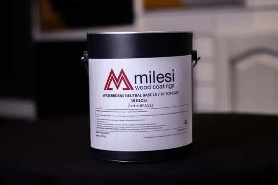 Milesi wood coatings can for painting and refinishing kitchen cabinets.