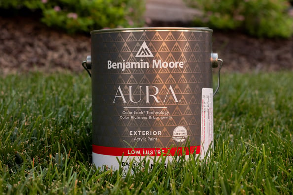 Aura by Benjamin Moore exterior low lustre paint.