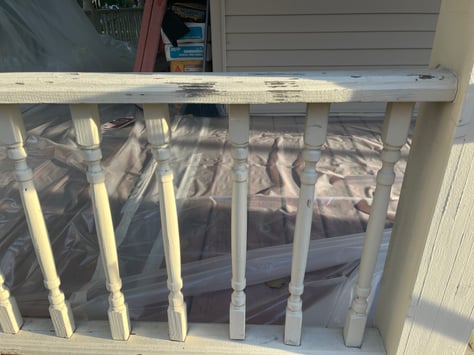Railing on porch of house with lead paint.