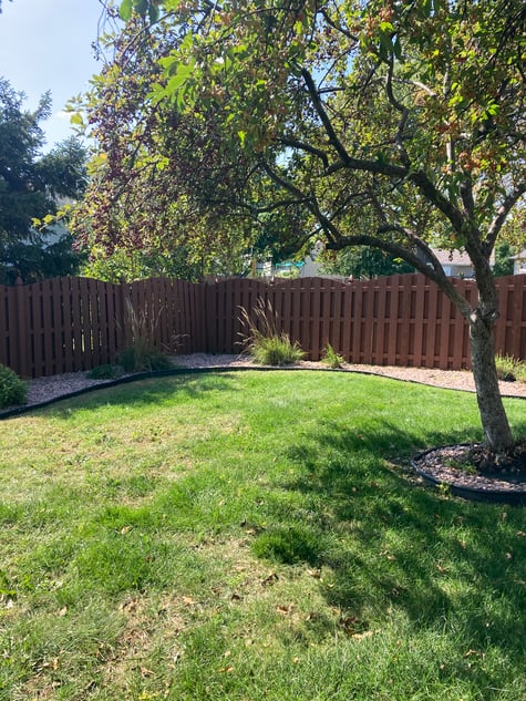 Inside of fence that was stained a warm brown color.