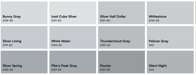 Common grey benjamin Moore paint colors.