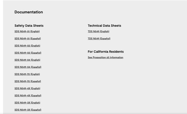 Technical data sheets linked on Benjamin Moores website.