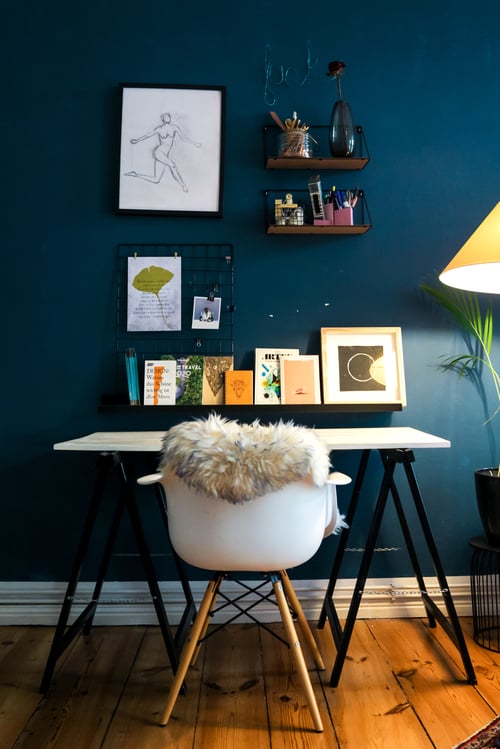 Dark teal navy blue painted walls