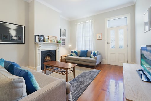 Living room with white walls