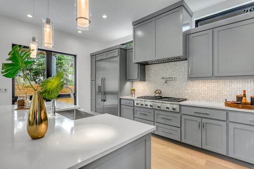 Kitchen with gray cabinets