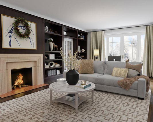 Living room with charcoal gray walls