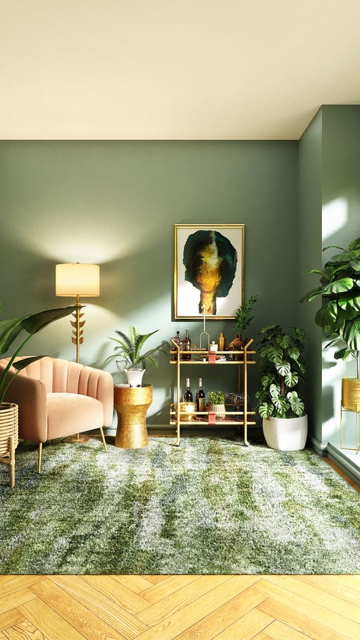 Green walls with off-white ceiling