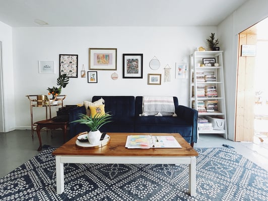 AIrbnb living room with white painted walls