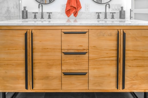 Bathroom with oak cabinets